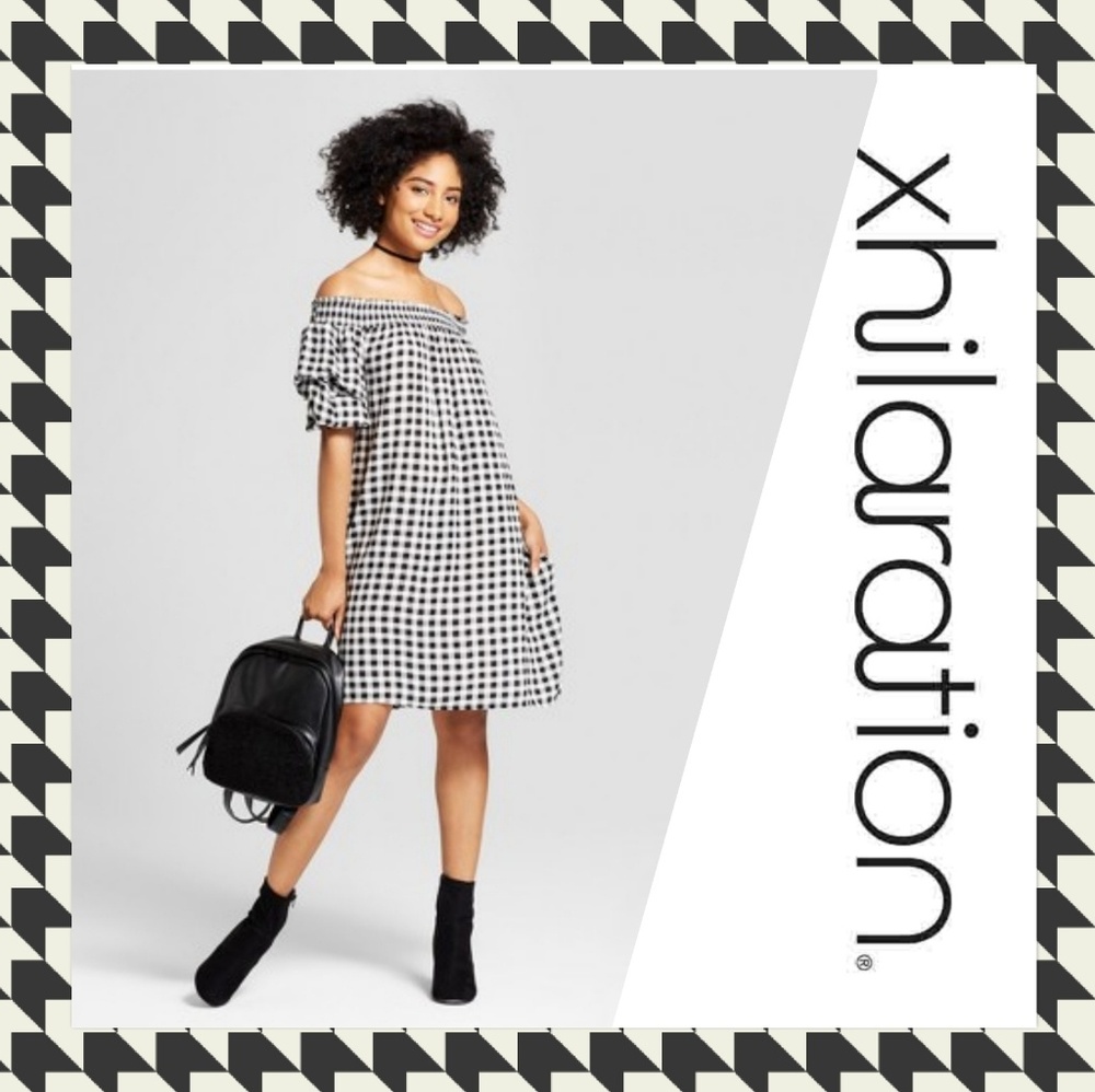 Gingham Off Shoulder Sleeve Dress